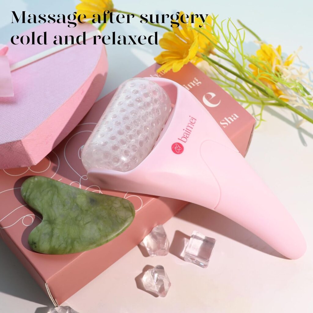BAIMEI Cryotherapy Ice Roller and Gua Sha Facial Tools Reduces Puffiness Migraine Pain Relief, Skin Care Tools for Face Massager Self Care Gift for Men Women - Pink
