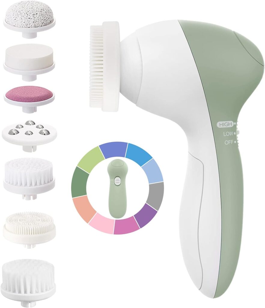 COSLUS Facial Cleansing Brush Face Scrubber: 7in1 JBK-D Electric Exfoliating Spin Cleanser Device Waterproof Deep Cleaning Exfoliation Rotating Spa Machine - Electronic Acne Skin Wash Spinning System