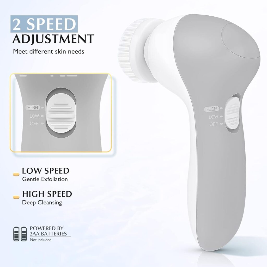 COSLUS Facial Cleansing Brush Face Scrubber: 7in1 JBK-D Electric Exfoliating Spin Cleanser Device Waterproof Deep Cleaning Exfoliation Rotating Spa Machine - Electronic Acne Skin Wash Spinning System