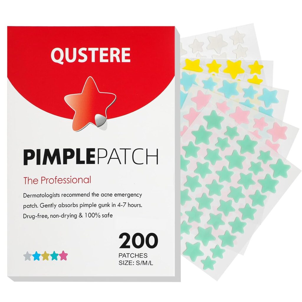 QUSTERE Pimple Patches for Face, Hydrocolloid Acne Patches, Cute Star Zit Covers, Colorful Spot Stickers with Tea Tree, Salicylic Acid  Cica Oil| 3 Sizes (10mm, 12mm  14mm) |200 Count