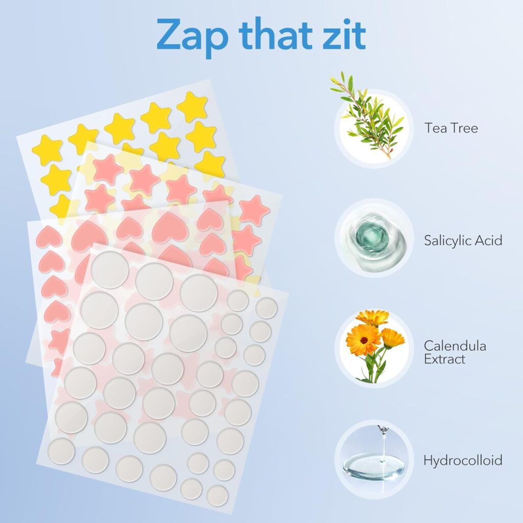 QUSTERE Pimple Patches for Face, Hydrocolloid Acne Patches, Cute Star Zit Covers, Colorful Spot Stickers with Tea Tree, Salicylic Acid  Cica Oil| 3 Sizes (10mm, 12mm  14mm) |200 Count