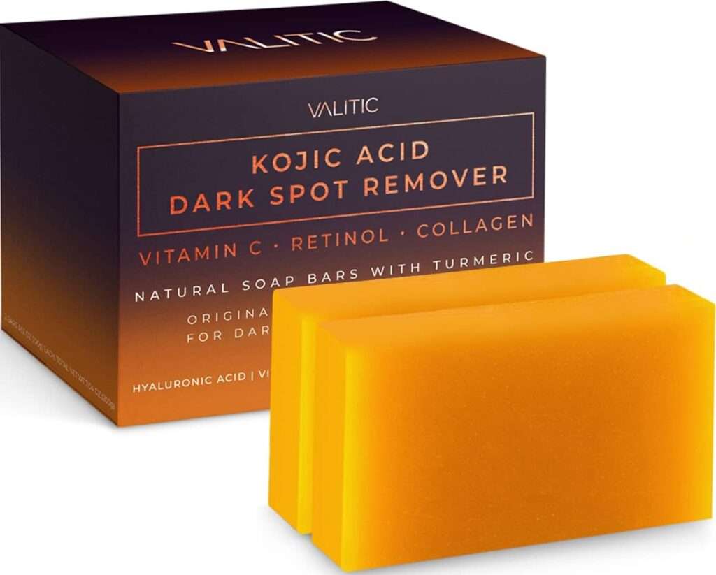 Amazon.com : VALITIC Kojic Acid Dark Spot Remover Soap Bars with Vitamin C, Retinol, Collagen, Turmeric - Original Japanese Complex Infused with Hyaluronic Acid, Vitamin E, Shea Butter, Castile Olive Oil (2 Pack) : Beauty  Personal Care