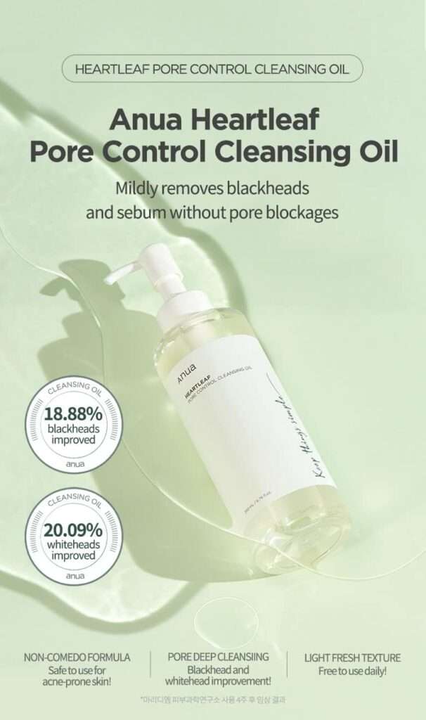 Anua Heartleaf Pore Control Cleansing Oil Korean Facial Cleanser, Daily Makeup Blackheads Removal 6.76 fl oz(200ml)