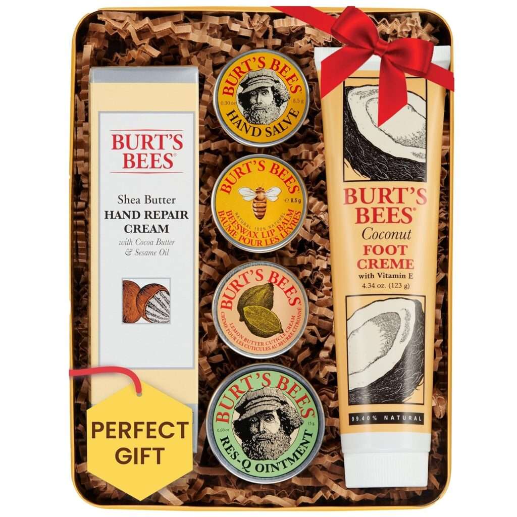 Burts Bees Christmas Gifts, 6 Stocking Stuffers Products, Classics Set - Original Beeswax Lip Balm, Cuticle Cream, Hand Salve, Res-Q Ointment, Shea Butter Hand Repair Cream Coconut Foot Cream