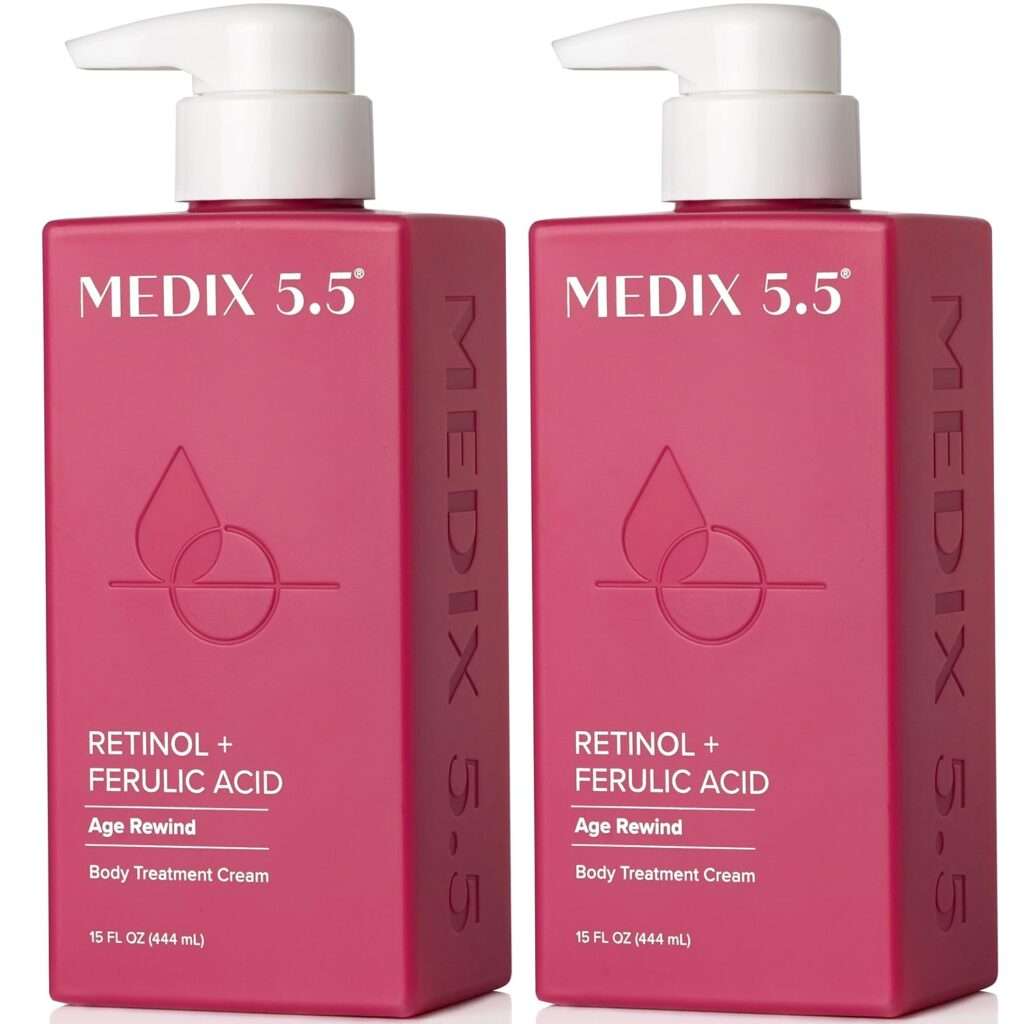 Medix 5.5 Retinol Body Cream Firming Moisturizer Crepey Skin Care Treatment, Anti Aging Retinol Body Lotion Targets Look Of Wrinkles, Sagging Skin, Stretch Marks, Sun Damaged Dry Skin, 2-Pack